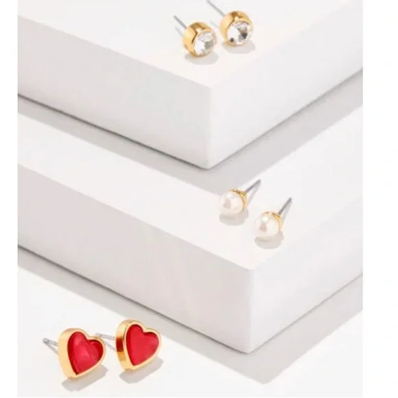 Talbots Romantic Hearts Stud Earring Set Of 3 Pairs NWT - Picture 2 of 4